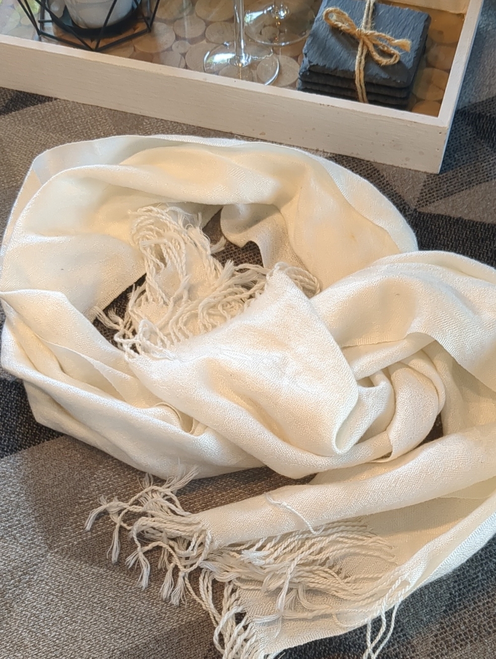 Off-white leopard Fringe Scarf